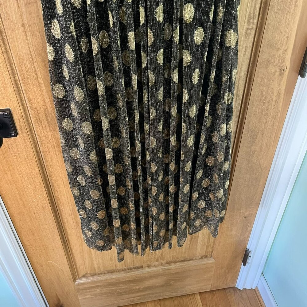 Anthropologie | Sunday in Brooklyn Black & Gold Polka-Dot Shimmer Midi Dress | S - Picture 5 of 10